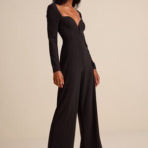 Lulus Eastyn Black Long Sleeve Straight Leg Jumpsuit - Size L